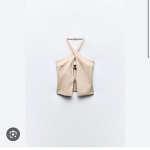 Zara Beige Cross-Strap Halter Top with Buckle